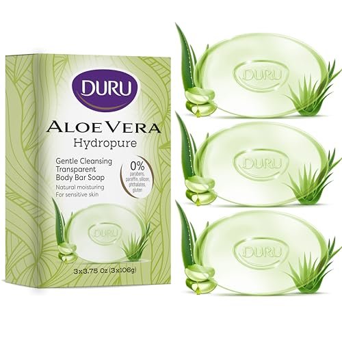 Duru Aloe Vera Glycerin Bar Soap - Vegan Transparent Cleansing Bar, Moisturizing Sensitive Skin Wash for Women and Men, Plant Based - 3 Pack - görsel 1
