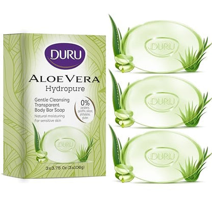 Duru Aloe Vera Glycerin Bar Soap - Vegan Transparent Cleansing Bar, Moisturizing Sensitive Skin Wash for Women and Men, Plant Based - 3 Pack