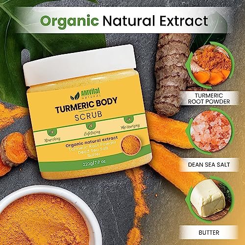 AMVital Turmeric Body Scrub - Handmade Natural Scrub for Body, Face, Hands, and Feet - Suitable for All Skin Types (7.8 oz) - görsel 10