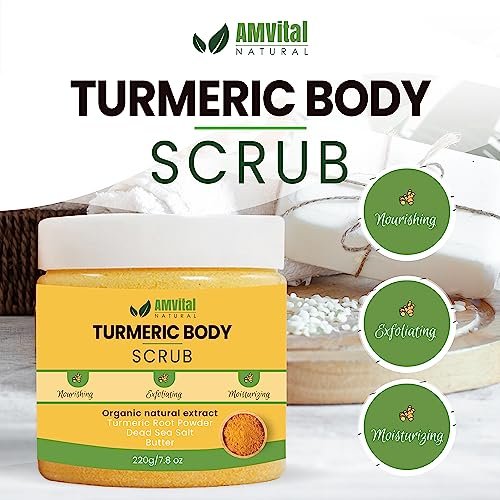 AMVital Turmeric Body Scrub - Handmade Natural Scrub for Body, Face, Hands, and Feet - Suitable for All Skin Types (7.8 oz) - görsel 4