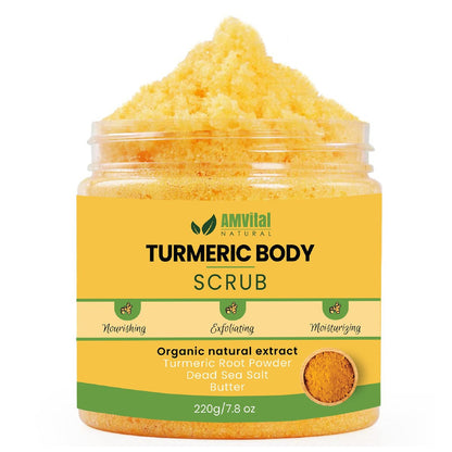 AMVital Turmeric Body Scrub - Handmade Natural Scrub for Body, Face, Hands, and Feet - Suitable for All Skin Types (7.8 oz)