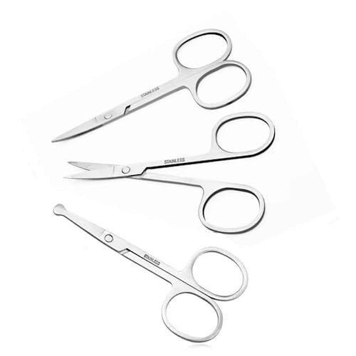 XUJINCN Small Scissors 3.5in - 3 Pack Curved & Round Beauty Scissors for Eyebrows, Eyelashes, Nose Hair, Ear & Mustache Trimming - Stainless Steel Personal Grooming Kit - görsel 2