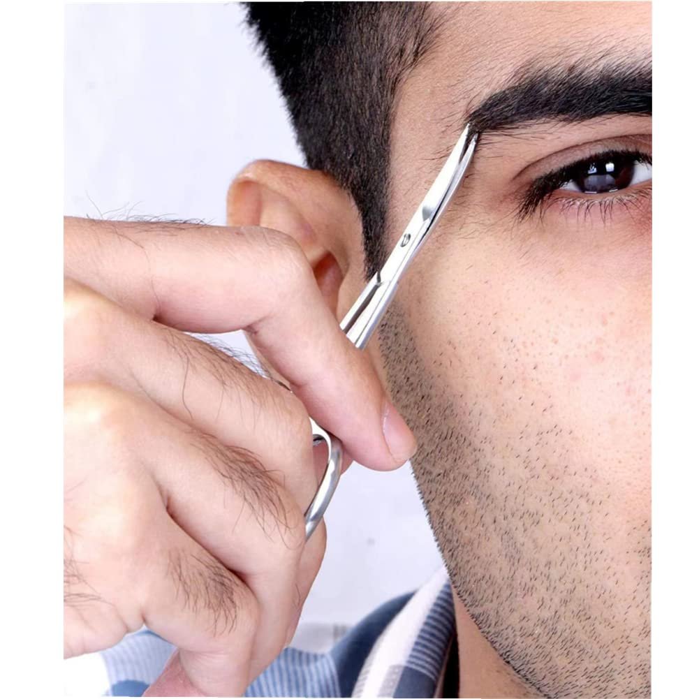 XUJINCN Small Scissors 3.5in - 3 Pack Curved & Round Beauty Scissors for Eyebrows, Eyelashes, Nose Hair, Ear & Mustache Trimming - Stainless Steel Personal Grooming Kit - görsel 3