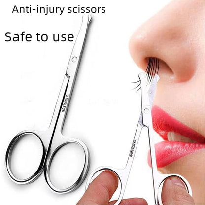 XUJINCN Small Scissors 3.5in - 3 Pack Curved & Round Beauty Scissors for Eyebrows, Eyelashes, Nose Hair, Ear & Mustache Trimming - Stainless Steel Personal Grooming Kit