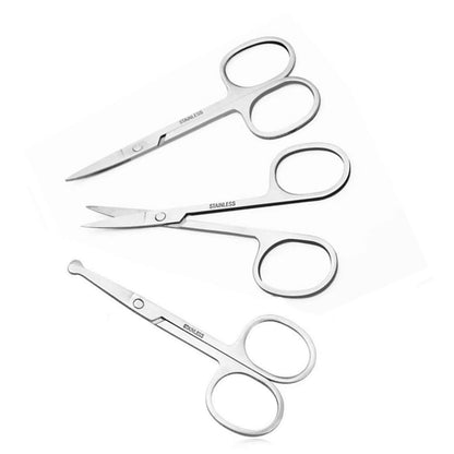 XUJINCN Small Scissors 3.5in - 3 Pack Curved & Round Beauty Scissors for Eyebrows, Eyelashes, Nose Hair, Ear & Mustache Trimming - Stainless Steel Personal Grooming Kit