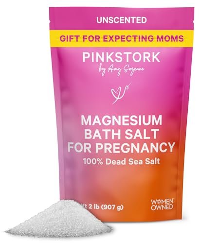 Pink Stork Pregnancy Bath Soak – Unscented Magnesium Flakes & Dead Sea Salt for Pregnancy Aches, Swollen Feet, and Stress Relief – Fragrance-Free – 2 lb Avelisse