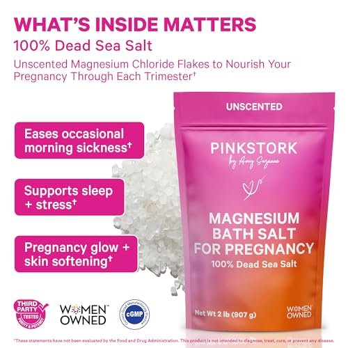 Pink Stork Pregnancy Bath Soak – Unscented Magnesium Flakes & Dead Sea Salt for Pregnancy Aches, Swollen Feet, and Stress Relief – Fragrance-Free – 2 lb Avelisse