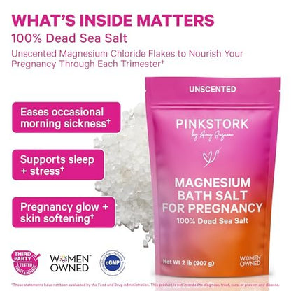 Pink Stork Pregnancy Bath Soak – Unscented Magnesium Flakes & Dead Sea Salt for Pregnancy Aches, Swollen Feet, and Stress Relief – Fragrance-Free – 2 lb Avelisse