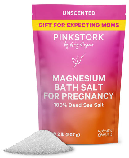 Pink Stork Pregnancy Bath Soak – Unscented Magnesium Flakes & Dead Sea Salt for Pregnancy Aches, Swollen Feet, and Stress Relief – Fragrance-Free – 2 lb Avelisse