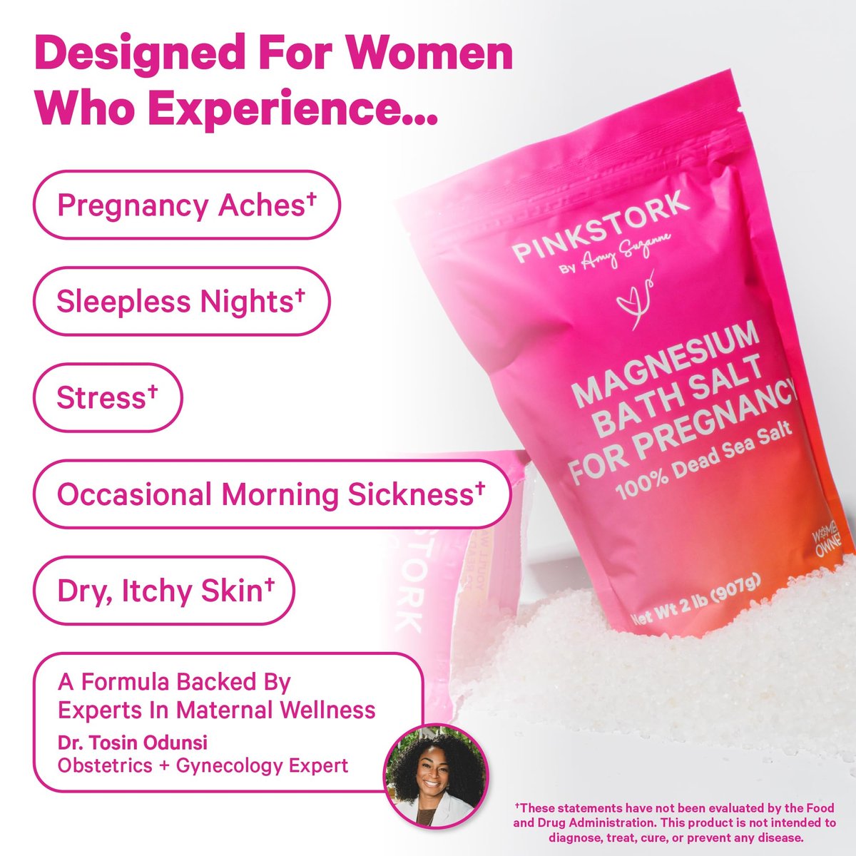 Pink Stork Pregnancy Bath Soak – Unscented Magnesium Flakes & Dead Sea Salt for Pregnancy Aches, Swollen Feet, and Stress Relief – Fragrance-Free – 2 lb Avelisse