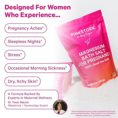 Pink Stork Pregnancy Bath Soak – Unscented Magnesium Flakes & Dead Sea Salt for Pregnancy Aches, Swollen Feet, and Stress Relief – Fragrance-Free – 2 lb Avelisse