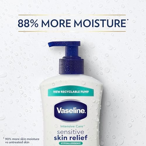 Vaseline Intensive Care Body Lotion 4 Pack Sensitive Skin Relief for Dry Skin with Colloidal Oatmeal and Ultra-Hydrating Lipids, 20.3 oz Each Avelisse