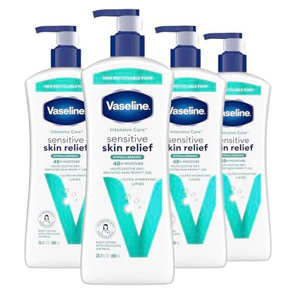 Vaseline Intensive Care Body Lotion 4 Pack Sensitive Skin Relief for Dry Skin with Colloidal Oatmeal and Ultra-Hydrating Lipids, 20.3 oz Each Avelisse