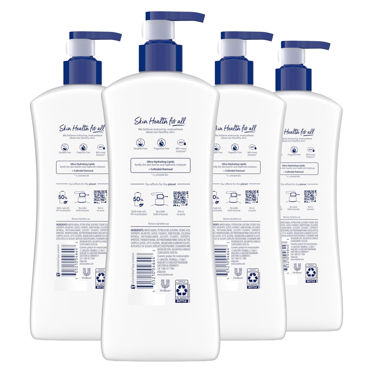 Vaseline Intensive Care Body Lotion 4 Pack Sensitive Skin Relief for Dry Skin with Colloidal Oatmeal and Ultra-Hydrating Lipids, 20.3 oz Each Avelisse