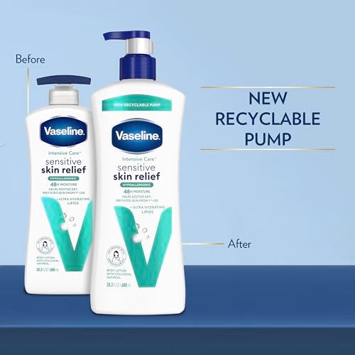 Vaseline Intensive Care Body Lotion 4 Pack Sensitive Skin Relief for Dry Skin with Colloidal Oatmeal and Ultra-Hydrating Lipids, 20.3 oz Each Avelisse