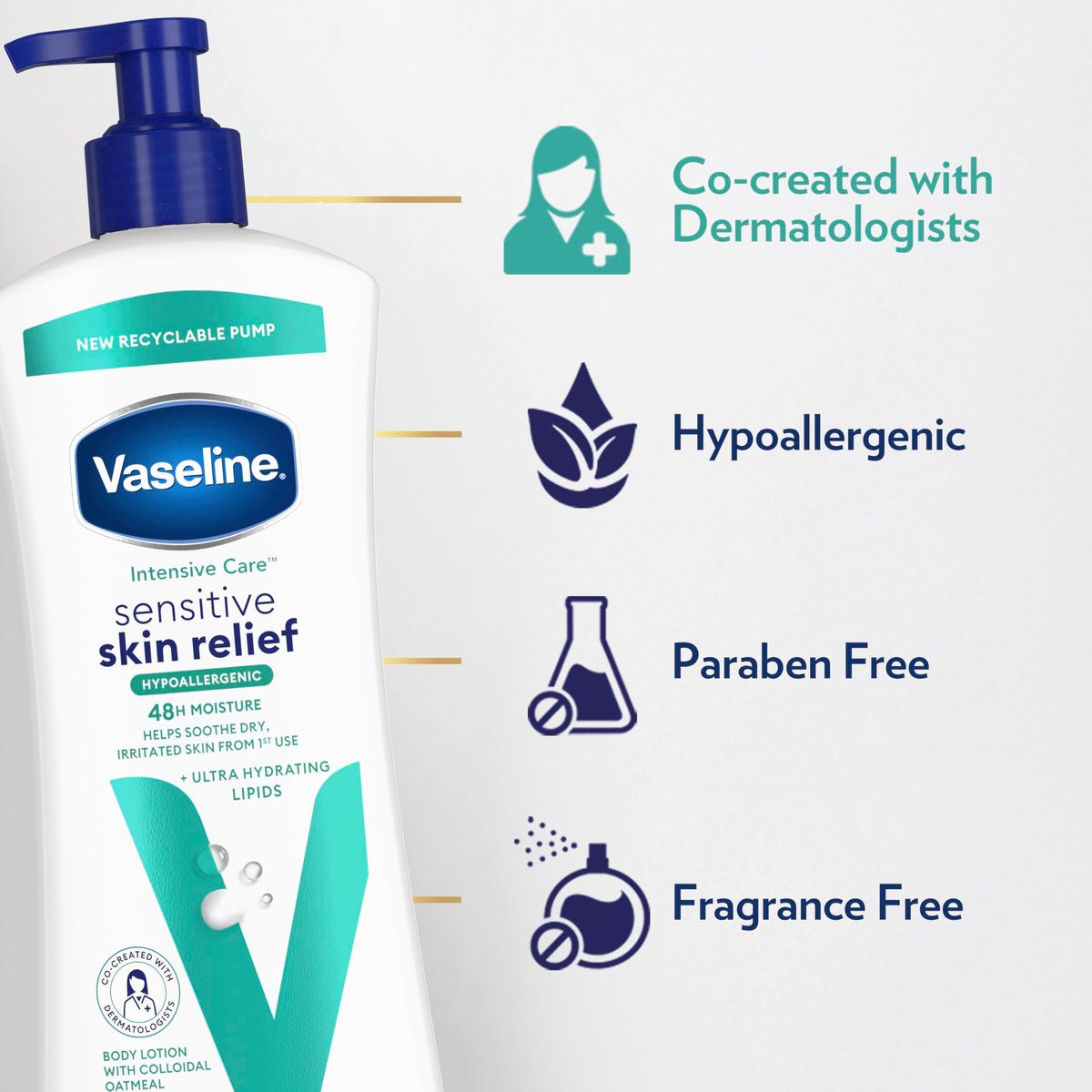 Vaseline Intensive Care Body Lotion 4 Pack Sensitive Skin Relief for Dry Skin with Colloidal Oatmeal and Ultra-Hydrating Lipids, 20.3 oz Each Avelisse