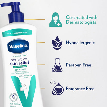 Vaseline Intensive Care Body Lotion 4 Pack Sensitive Skin Relief for Dry Skin with Colloidal Oatmeal and Ultra-Hydrating Lipids, 20.3 oz Each Avelisse
