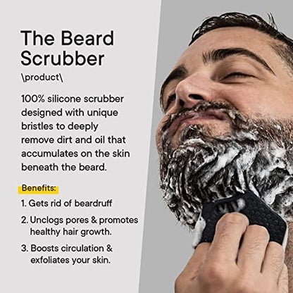 TOOLETRIES Beard Scrubber - Silicone Beard Brush & Exfoliator for Men, Deep Cleans & Unclogs Pores, Ergonomic Handle Design, Removes Beardruff - Charcoal Avelisse