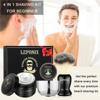 LEPONIX Men's Shaving Kit - Ultimate Secret Santa Gift Set with Shaving Soap, Brush, Cream & Bowl - Premium Aftershave Christmas Gift for Him, Husband, Boyfriend - Grooming Essentials (Black) Avelisse