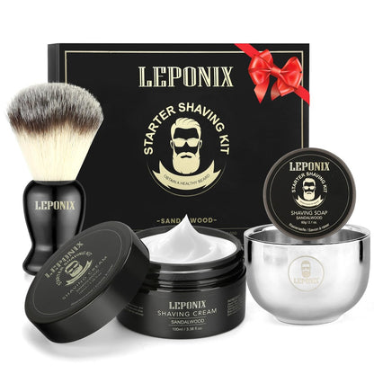 LEPONIX Men's Shaving Kit - Ultimate Secret Santa Gift Set with Shaving Soap, Brush, Cream & Bowl - Premium Aftershave Christmas Gift for Him, Husband, Boyfriend - Grooming Essentials (Black) Avelisse