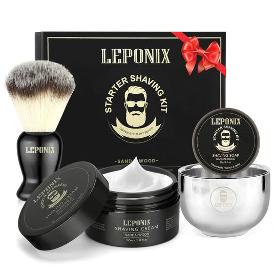 LEPONIX Men's Shaving Kit - Ultimate Secret Santa Gift Set with Shaving Soap, Brush, Cream & Bowl - Premium Aftershave Christmas Gift for Him, Husband, Boyfriend - Grooming Essentials (Black) Avelisse