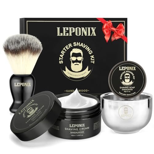 LEPONIX Men's Shaving Kit - Ultimate Secret Santa Gift Set with Shaving Soap, Brush, Cream & Bowl - Premium Aftershave Christmas Gift for Him, Husband, Boyfriend - Grooming Essentials (Black) Avelisse