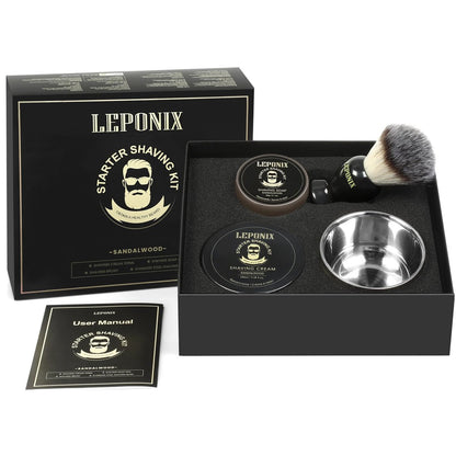 LEPONIX Men's Shaving Kit - Ultimate Secret Santa Gift Set with Shaving Soap, Brush, Cream & Bowl - Premium Aftershave Christmas Gift for Him, Husband, Boyfriend - Grooming Essentials (Black) Avelisse