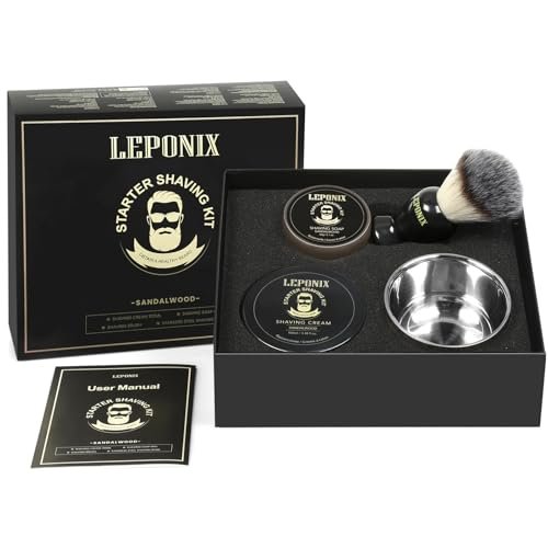 LEPONIX Men's Shaving Kit - Ultimate Secret Santa Gift Set with Shaving Soap, Brush, Cream & Bowl - Premium Aftershave Christmas Gift for Him, Husband, Boyfriend - Grooming Essentials (Black) Avelisse