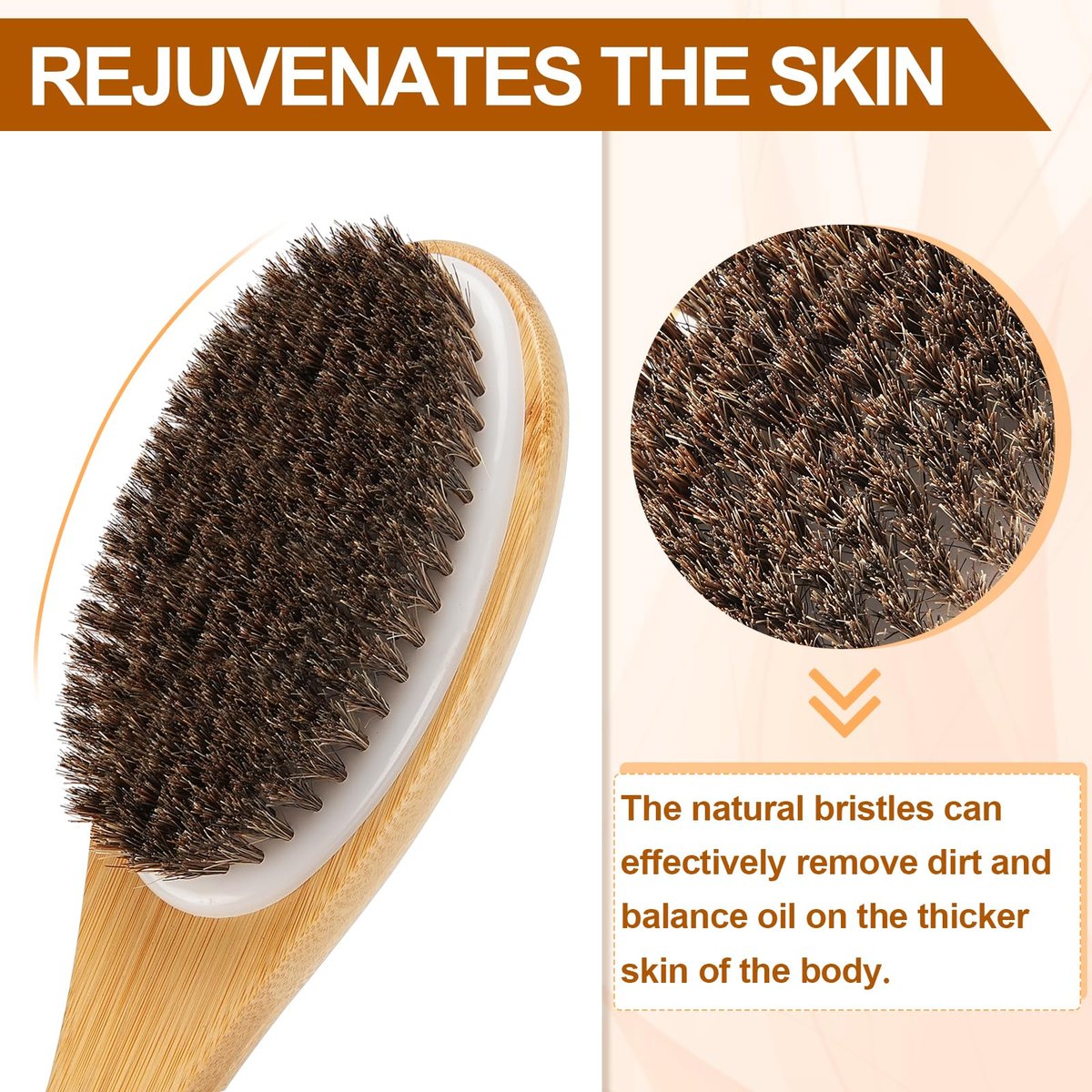 eaxun Bamboo Shower Brush with Curved Long Handle - 16.7 Inch Exfoliating Back Scrubber with Natural Bristles for Men & Women Avelisse