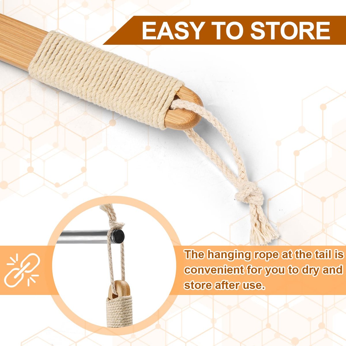 eaxun Bamboo Shower Brush with Curved Long Handle - 16.7 Inch Exfoliating Back Scrubber with Natural Bristles for Men & Women Avelisse