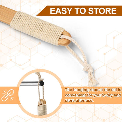 eaxun Bamboo Shower Brush with Curved Long Handle - 16.7 Inch Exfoliating Back Scrubber with Natural Bristles for Men & Women Avelisse