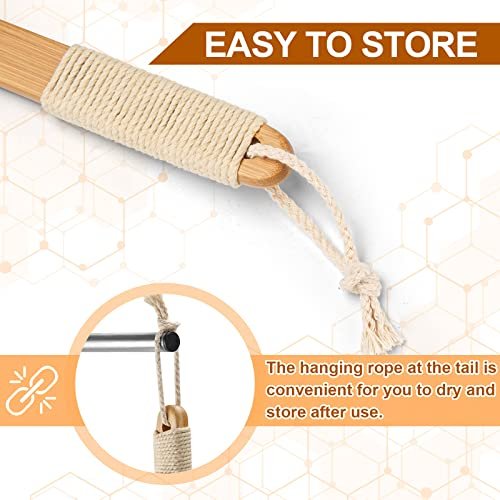 eaxun Bamboo Shower Brush with Curved Long Handle - 16.7 Inch Exfoliating Back Scrubber with Natural Bristles for Men & Women Avelisse
