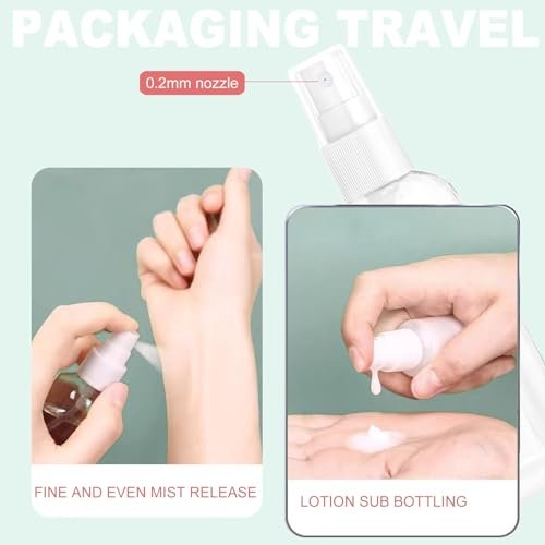 HAALII Small Spray Bottle Set - 2x50ml & 2x100ml Clear Empty Fine Mist Plastic Mini Travel Bottles, Refillable Containers - görsel 8