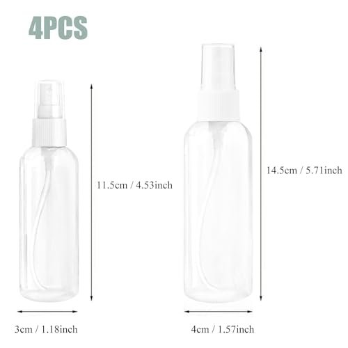 HAALII Small Spray Bottle Set - 2x50ml & 2x100ml Clear Empty Fine Mist Plastic Mini Travel Bottles, Refillable Containers - görsel 12