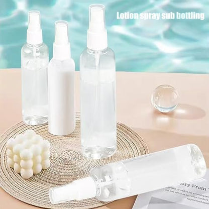 HAALII Small Spray Bottle Set - 2x50ml & 2x100ml Clear Empty Fine Mist Plastic Mini Travel Bottles, Refillable Containers