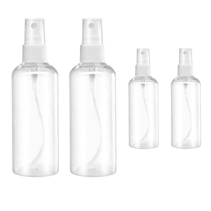 HAALII Small Spray Bottle Set - 2x50ml & 2x100ml Clear Empty Fine Mist Plastic Mini Travel Bottles, Refillable Containers