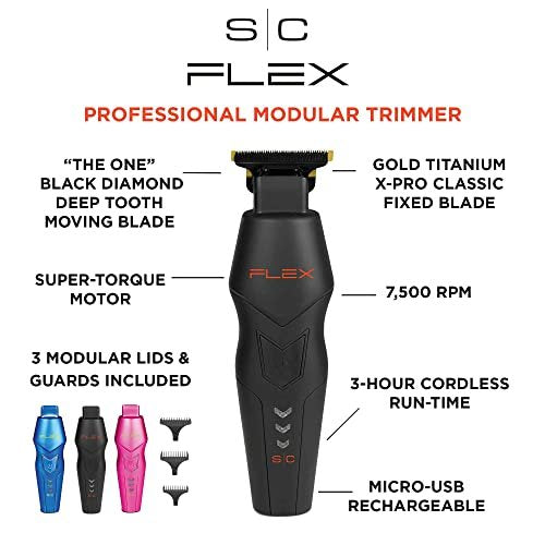StyleCraft Flex Professional Modular Cordless Hair Trimmer with Super-Torque Motor and 3 Interchangeable Lids Avelisse