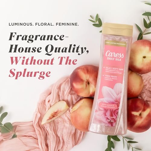 Caress Daily Silk Body Wash White Peach & Orange Blossom, 20 fl oz (4-Pack) - Moisturizing Shower Gel for Silky Soft Skin Avelisse