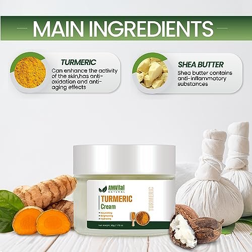 AMVital Turmeric Cream - Natural Face Moisturizer with Turmeric & Plant-Based Ingredients for All Skin Types, Lightweight & Smooth - görsel 8
