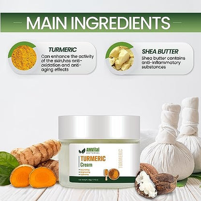 AMVital Turmeric Cream - Natural Face Moisturizer with Turmeric & Plant-Based Ingredients for All Skin Types, Lightweight & Smooth