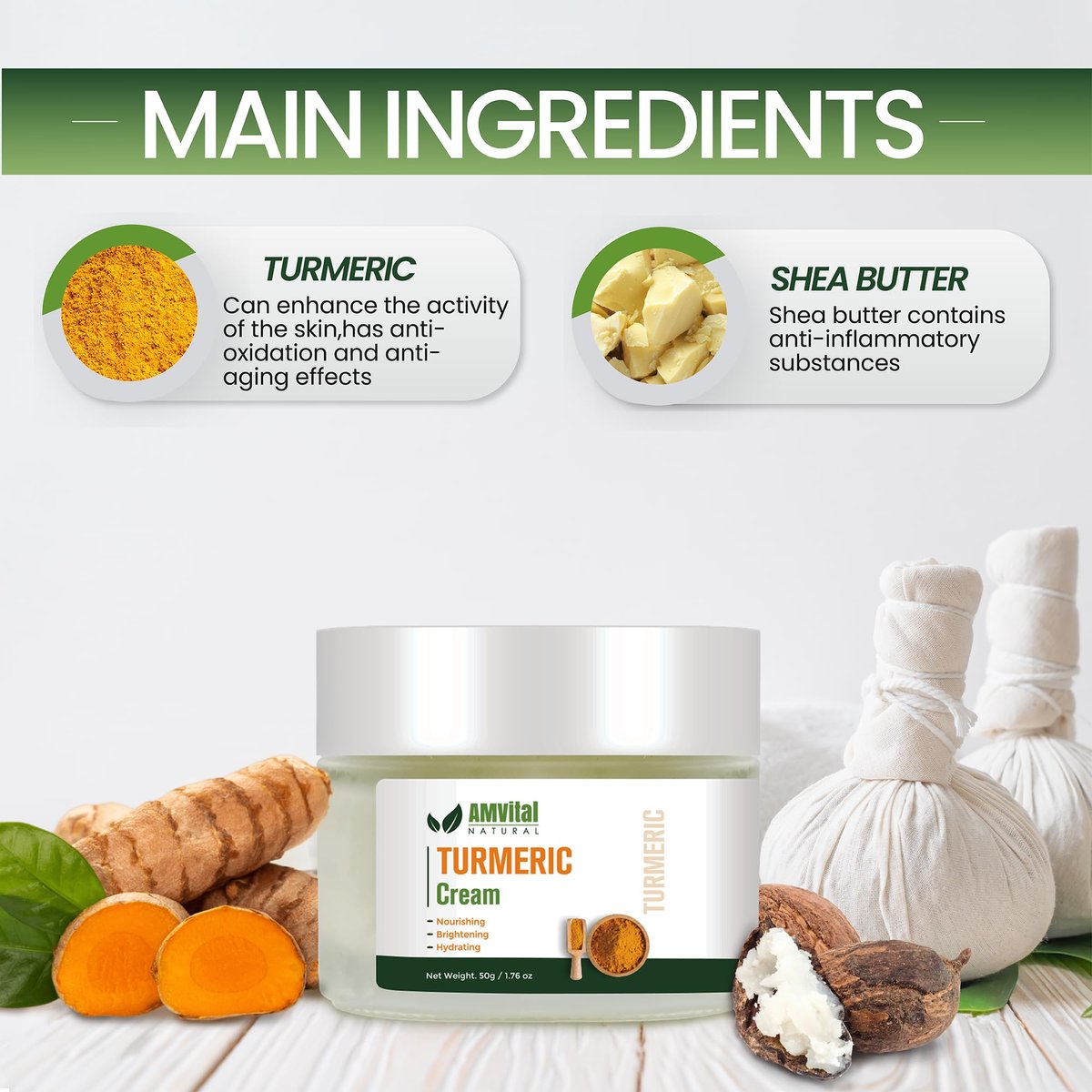 AMVital Turmeric Cream - Natural Face Moisturizer with Turmeric & Plant-Based Ingredients for All Skin Types, Lightweight & Smooth - görsel 7