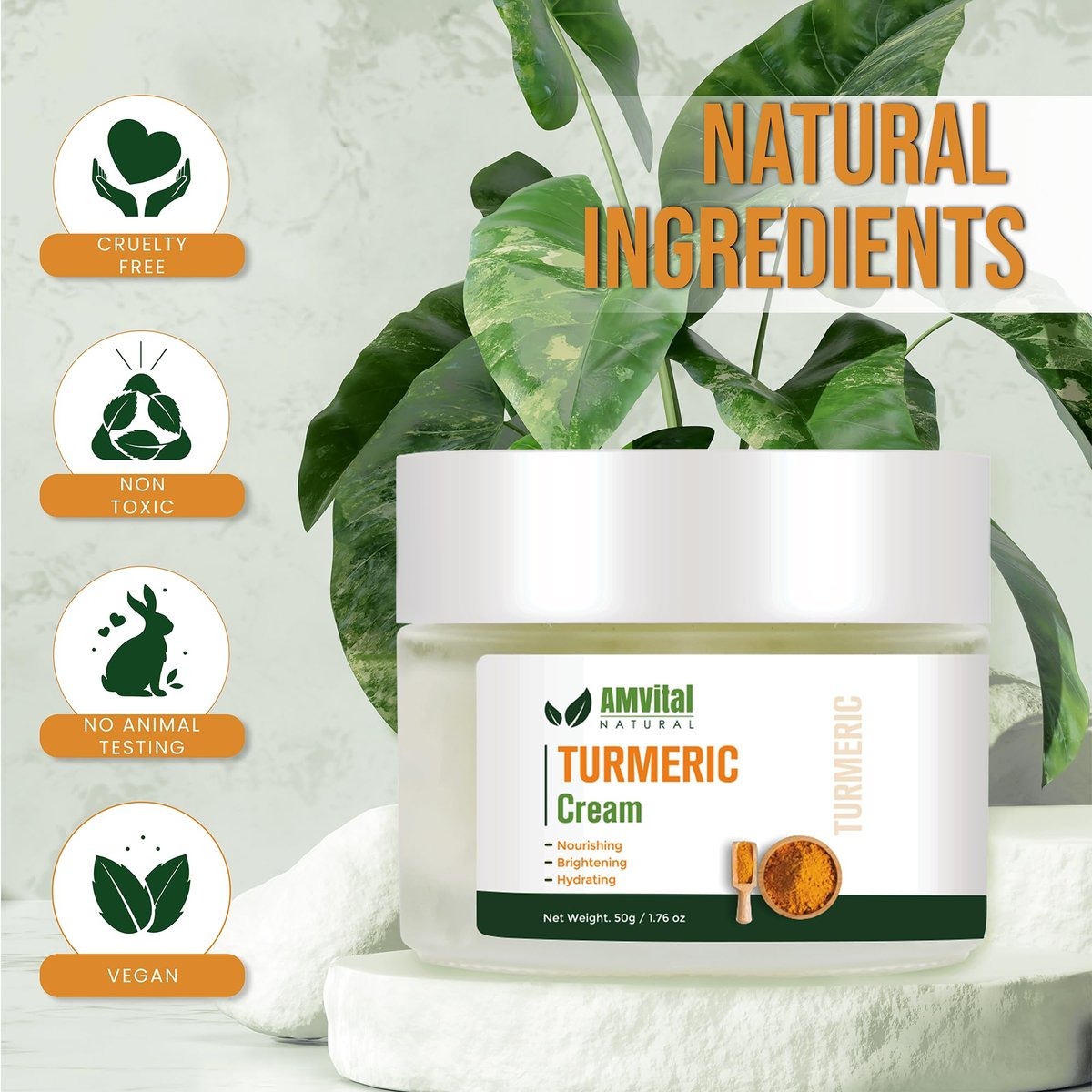AMVital Turmeric Cream - Natural Face Moisturizer with Turmeric & Plant-Based Ingredients for All Skin Types, Lightweight & Smooth - görsel 11
