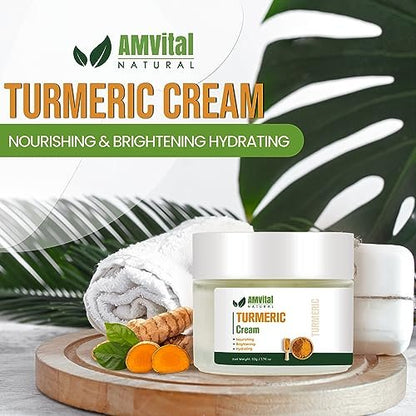 AMVital Turmeric Cream - Natural Face Moisturizer with Turmeric & Plant-Based Ingredients for All Skin Types, Lightweight & Smooth