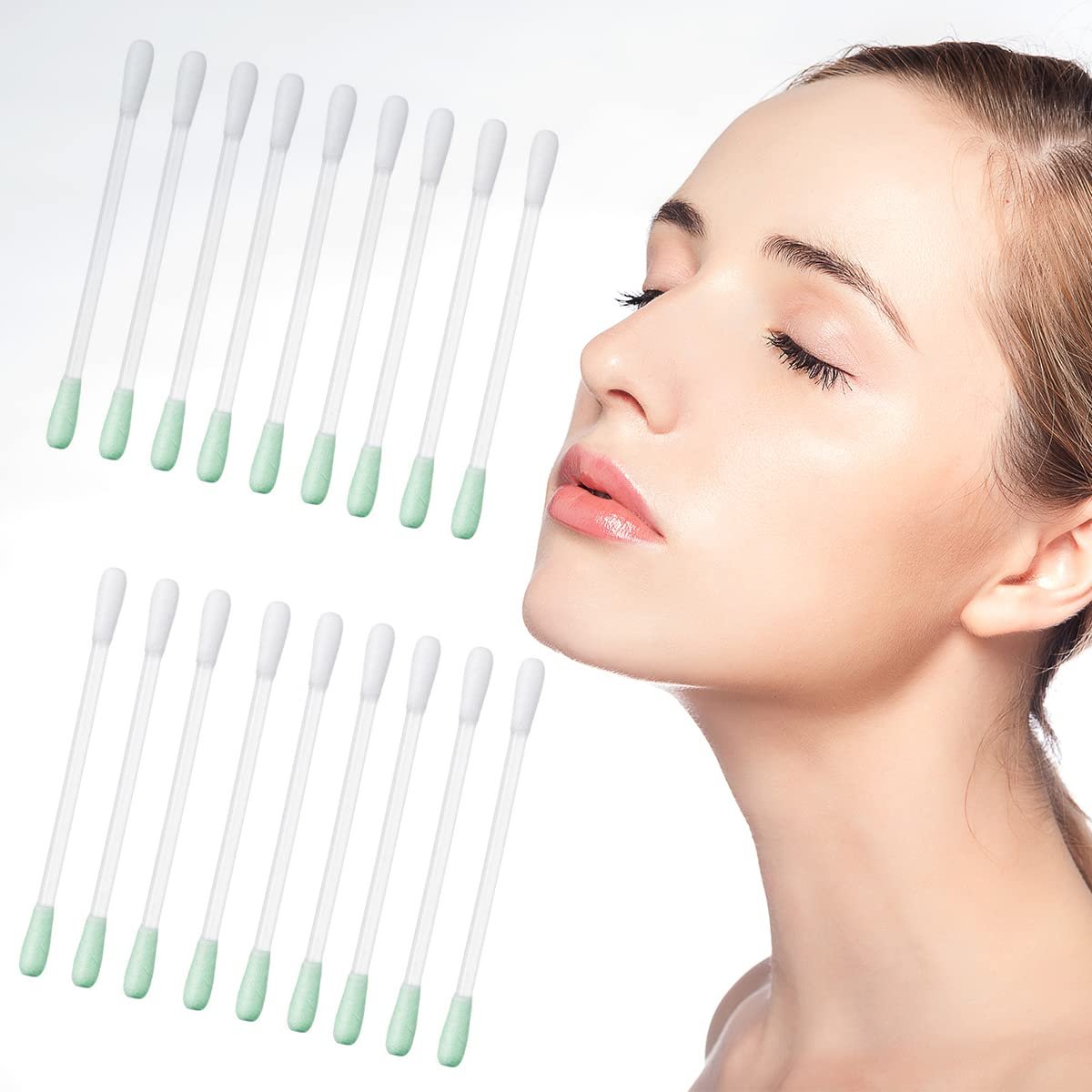100 Pcs Vitamin E Liquid-Filled Cotton Makeup Remover Swabs - Disposable Precision Swabs for Eye, Lip & Eyebrow Corrections - görsel 1