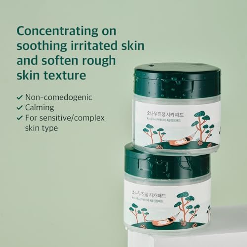 ROUND LAB Pine Calming Cica Pad - 50 Cooling Toner Pads with Pine Cica, BHA+LHA & Hyaluronic Acid for Acne-Prone Skin, Korean Skincare Avelisse