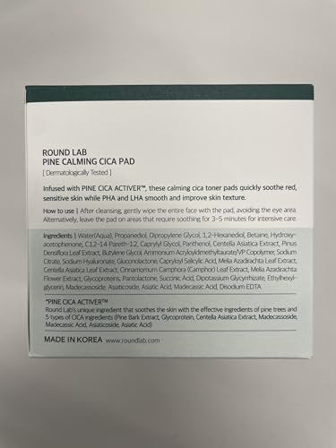 ROUND LAB Pine Calming Cica Pad - 50 Cooling Toner Pads with Pine Cica, BHA+LHA & Hyaluronic Acid for Acne-Prone Skin, Korean Skincare Avelisse
