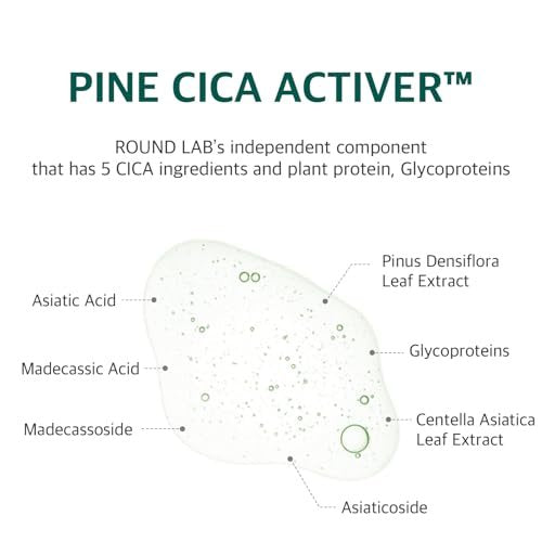 ROUND LAB Pine Calming Cica Pad - 50 Cooling Toner Pads with Pine Cica, BHA+LHA & Hyaluronic Acid for Acne-Prone Skin, Korean Skincare Avelisse
