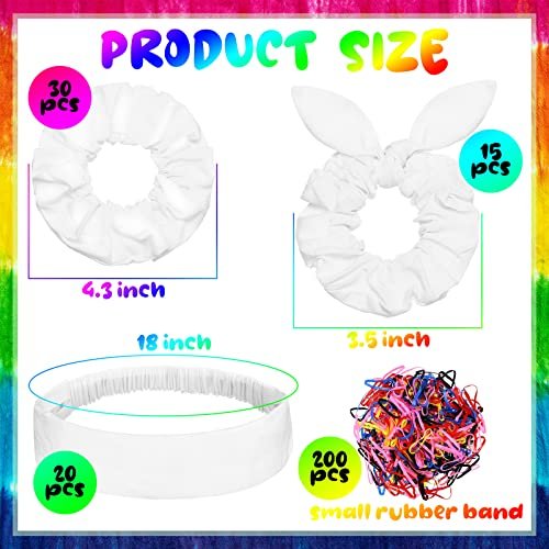 65 Pcs White Cotton Scrunchies Hair Ties Accessories for Tie Dye Party Supplies - Includes 30 Scrunchies, 15 Bow Hair Ties, 20 Headbands - Non-Slip Stretchy Elastic Head Wrap Holder for Women DIY Tie Dye Avelisse