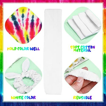 65 Pcs White Cotton Scrunchies Hair Ties Accessories for Tie Dye Party Supplies - Includes 30 Scrunchies, 15 Bow Hair Ties, 20 Headbands - Non-Slip Stretchy Elastic Head Wrap Holder for Women DIY Tie Dye Avelisse