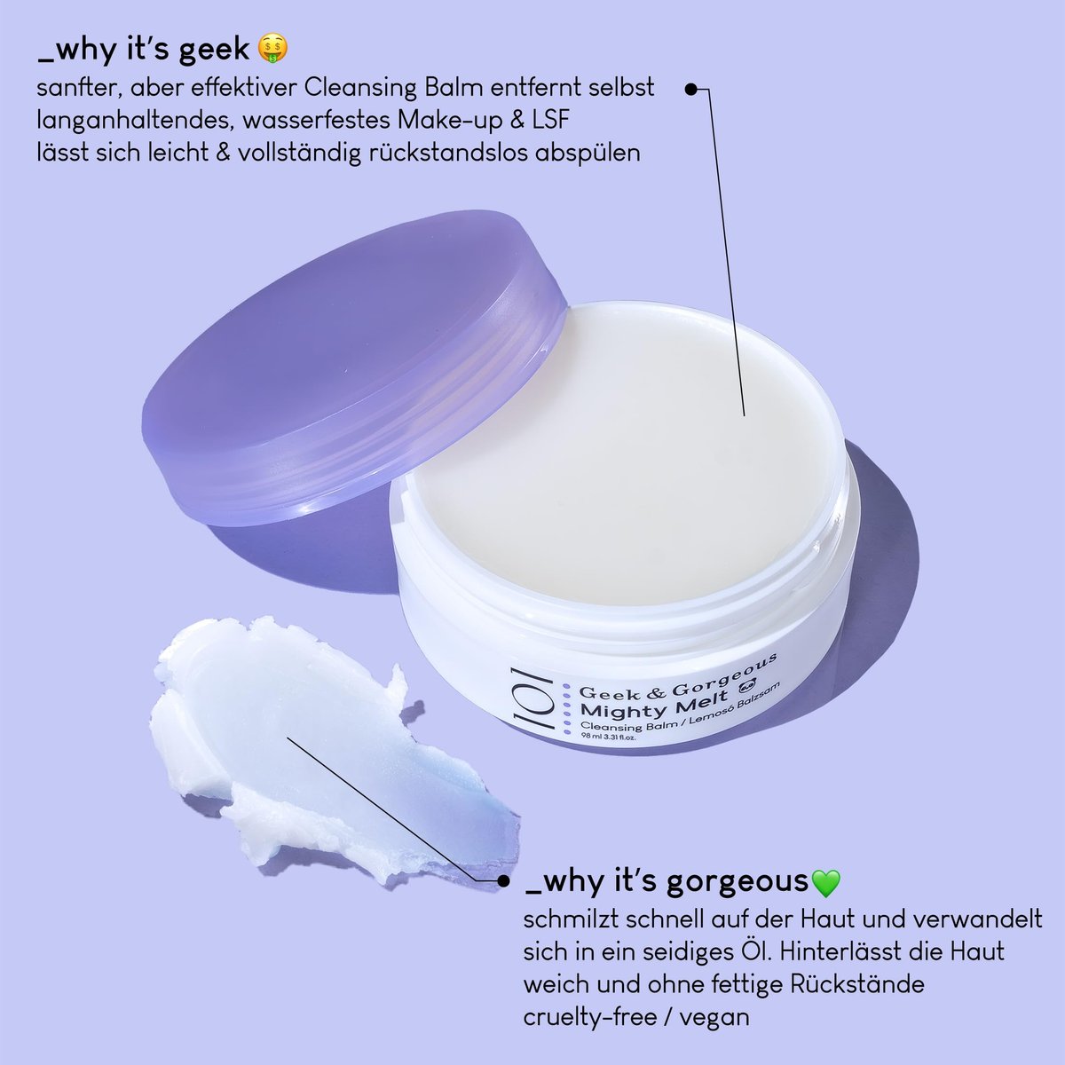 Geek & Gorgeous Mighty Melt Cleansing Balm – Gentle Makeup Remover for All Skin Types, 3.31 oz Avelisse